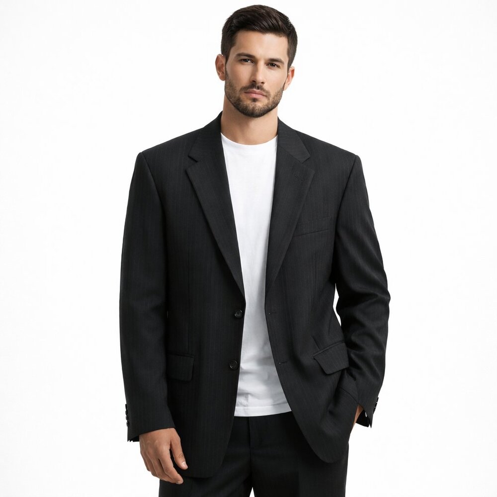 John Varvatos Blazer Men's 42L Charcoal Wool 2 Button Tailored Business Suite